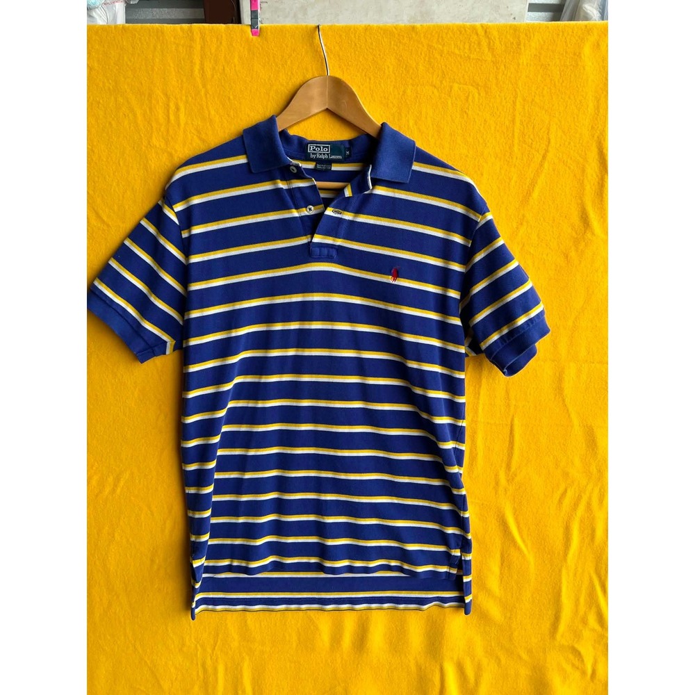 Polo Ralph Lauren Mens Medium Blue Yellow Striped Short Sleeve 26-05-23